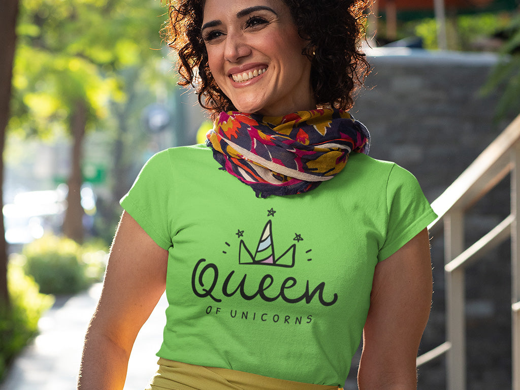 Women's Round-neck Half Sleeves Cotton T-shirt - Queen Of Unicorns