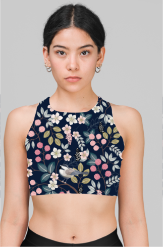 Women's Sports Bra - Dark Blue Floral Pattern