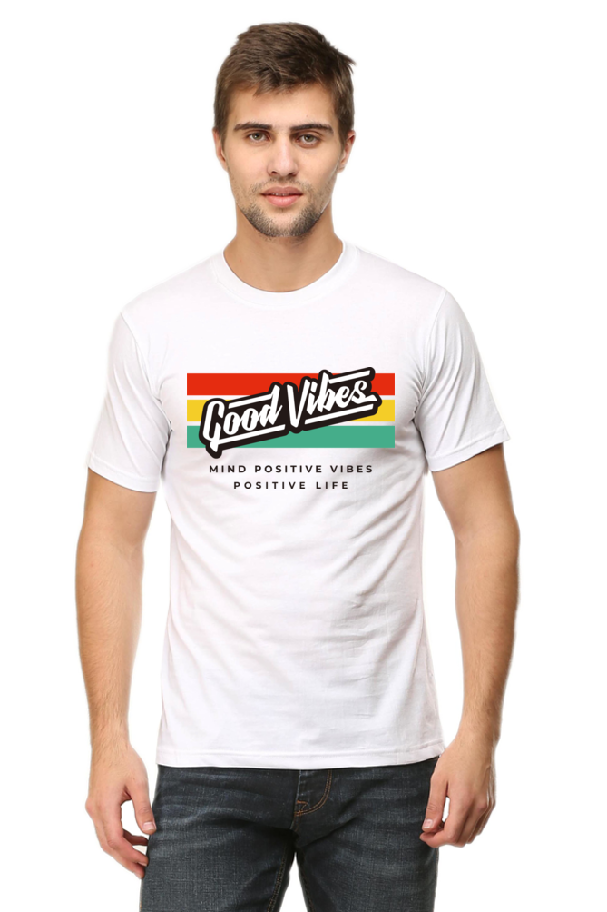 Men's Round-neck Half Sleeves T-shirt - Positive Vibes
