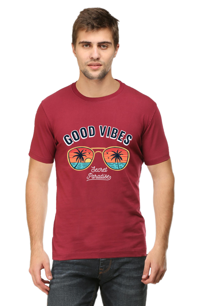 Men's Round-neck Half Sleeves T-shirt - Good Vibes