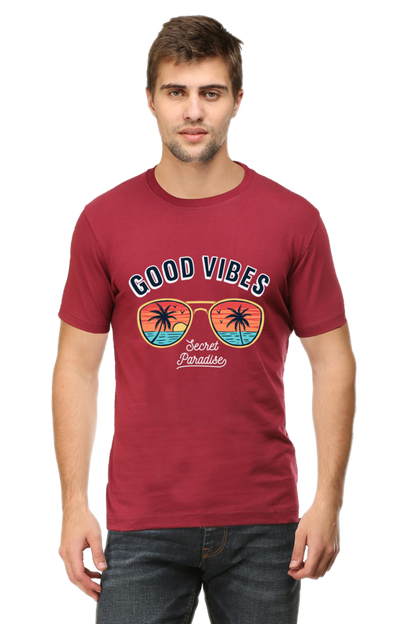 Men's Round-neck Half Sleeves T-shirt - Good Vibes