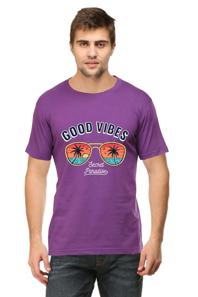 Men's Round-neck Half Sleeves T-shirt - Good Vibes