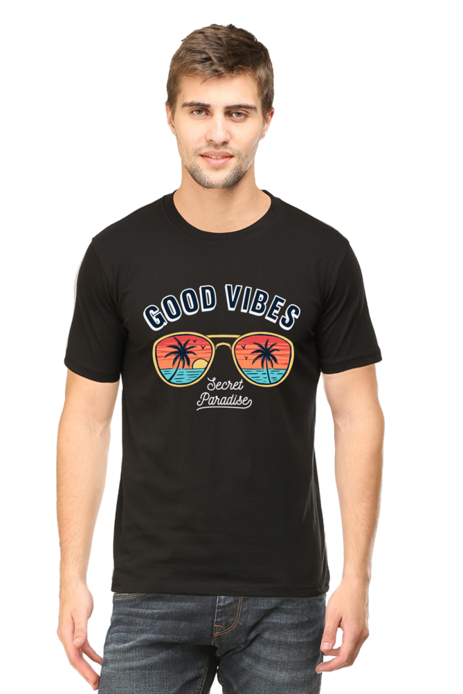 Men's Round-neck Half Sleeves T-shirt - Good Vibes