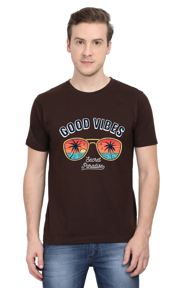 Men's Round-neck Half Sleeves T-shirt - Good Vibes