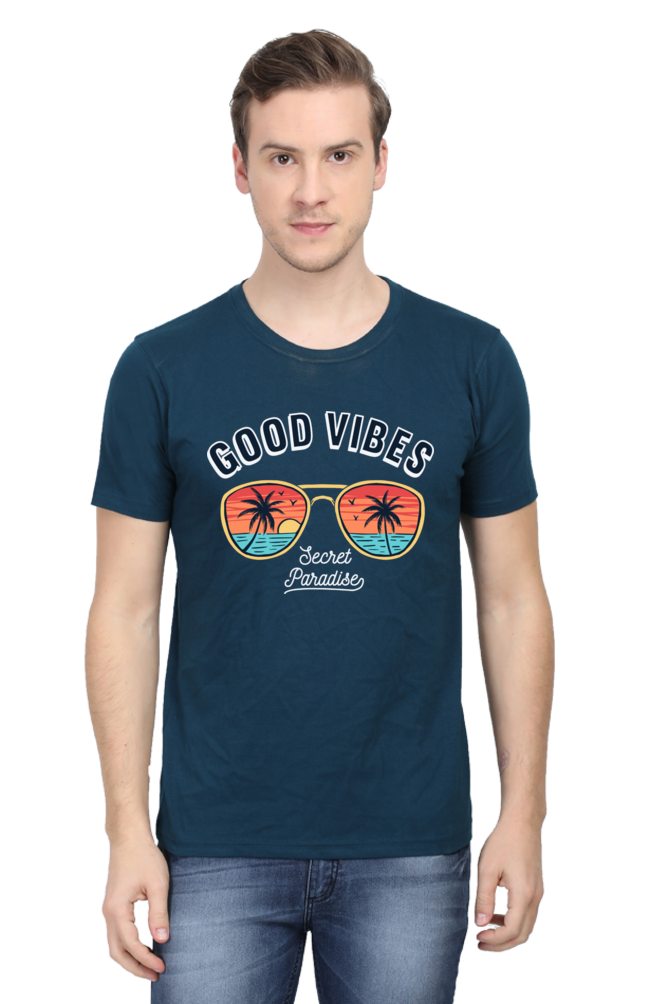 Men's Round-neck Half Sleeves T-shirt - Good Vibes