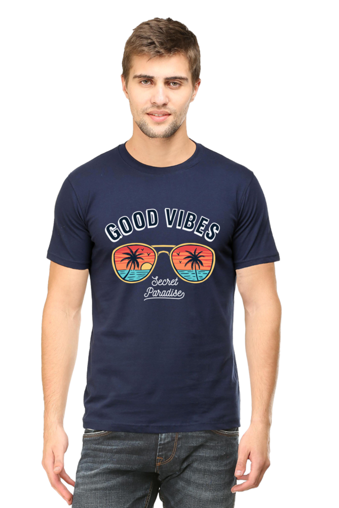Men's Round-neck Half Sleeves T-shirt - Good Vibes