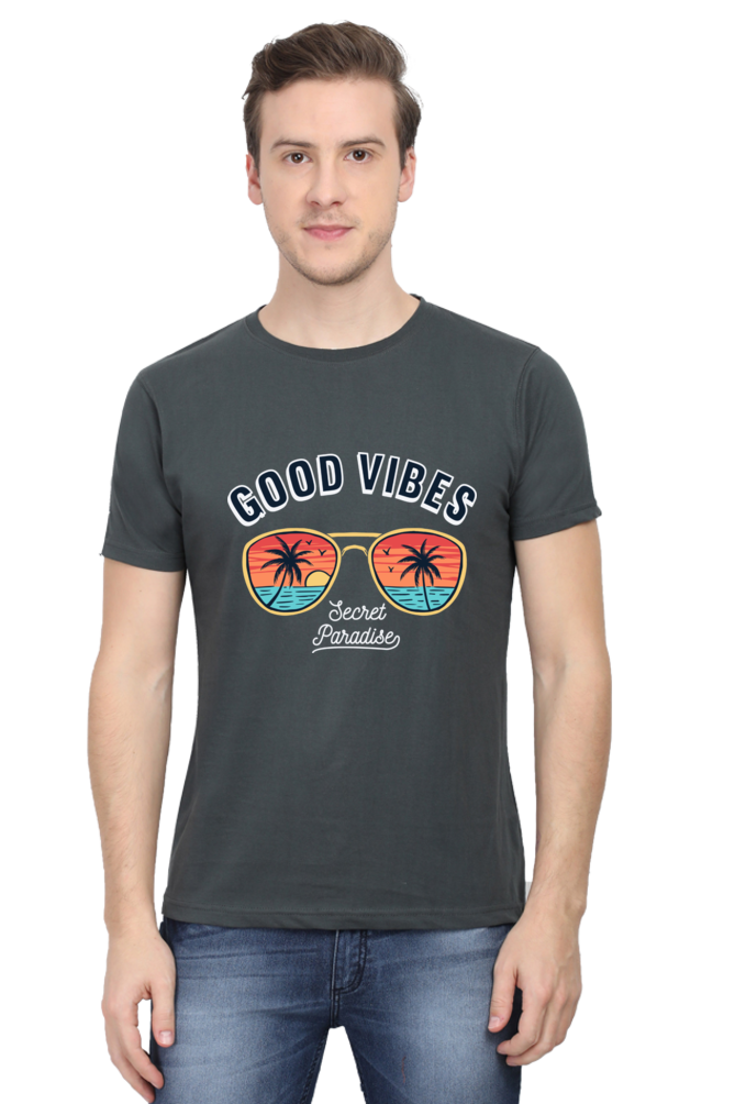 Men's Round-neck Half Sleeves T-shirt - Good Vibes