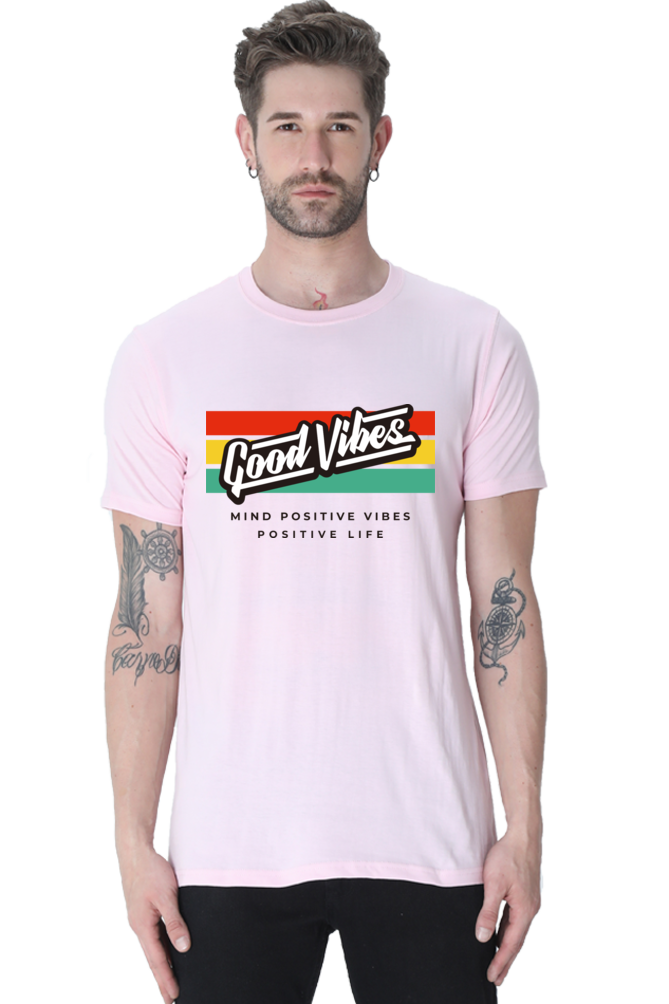 Men's Round-neck Half Sleeves T-shirt - Positive Vibes