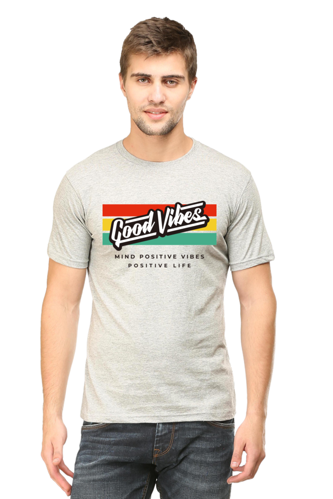 Men's Round-neck Half Sleeves T-shirt - Positive Vibes