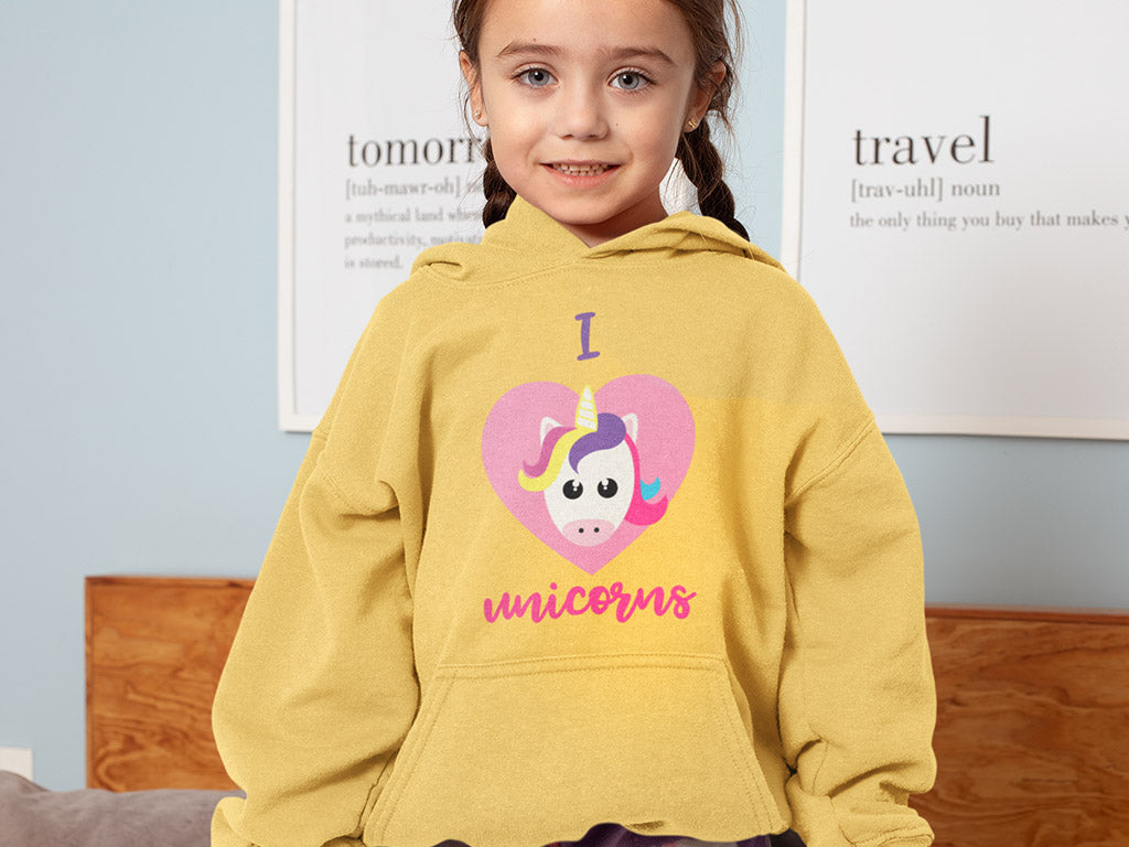 Kid's Hoodie Sweatshirt - I Love Unicorn