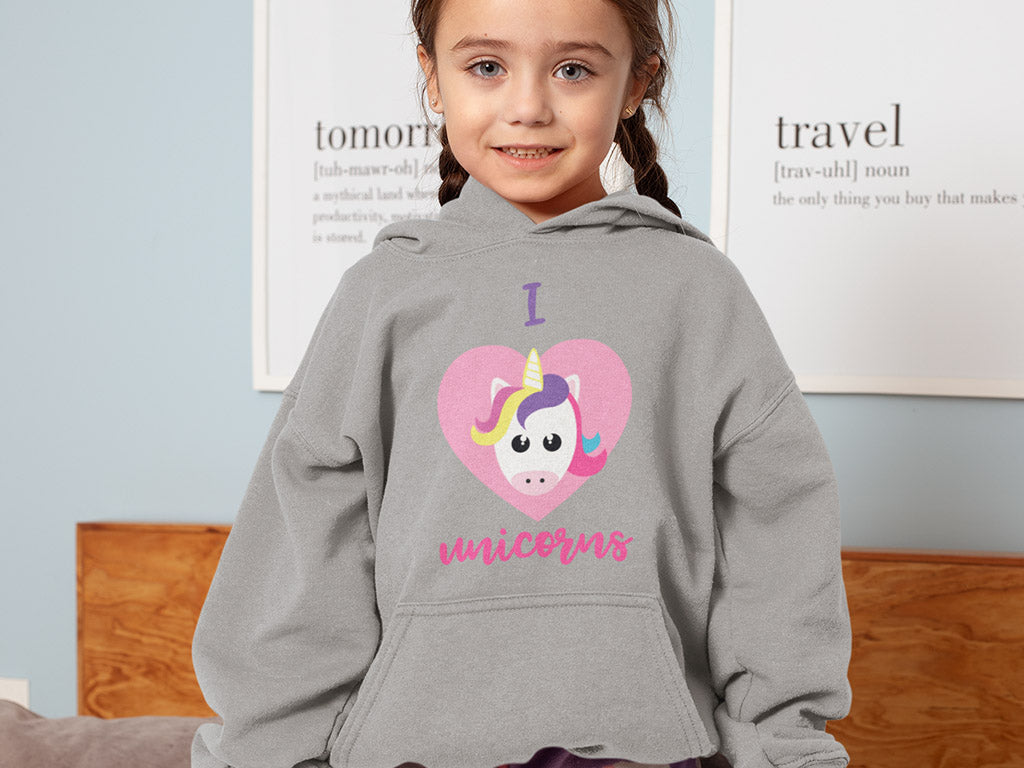 Kid's Hoodie Sweatshirt - I Love Unicorn