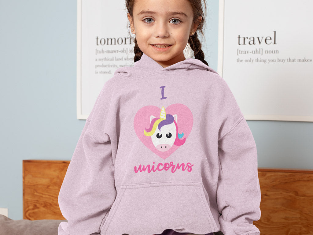Kid's Hoodie Sweatshirt - I Love Unicorn