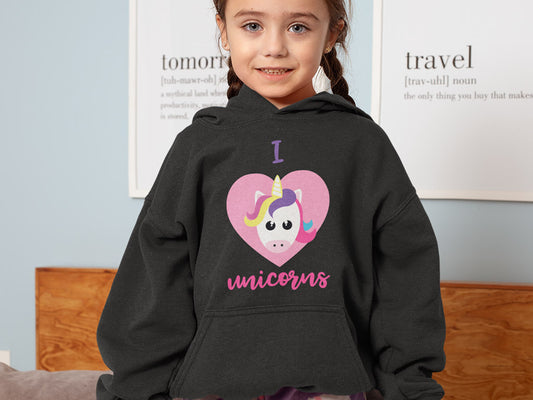 Kid's Hoodie Sweatshirt - I Love Unicorn