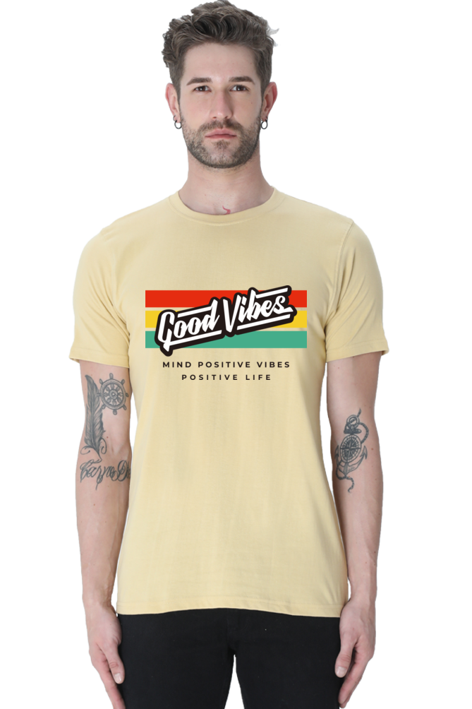 Men's Round-neck Half Sleeves T-shirt - Positive Vibes