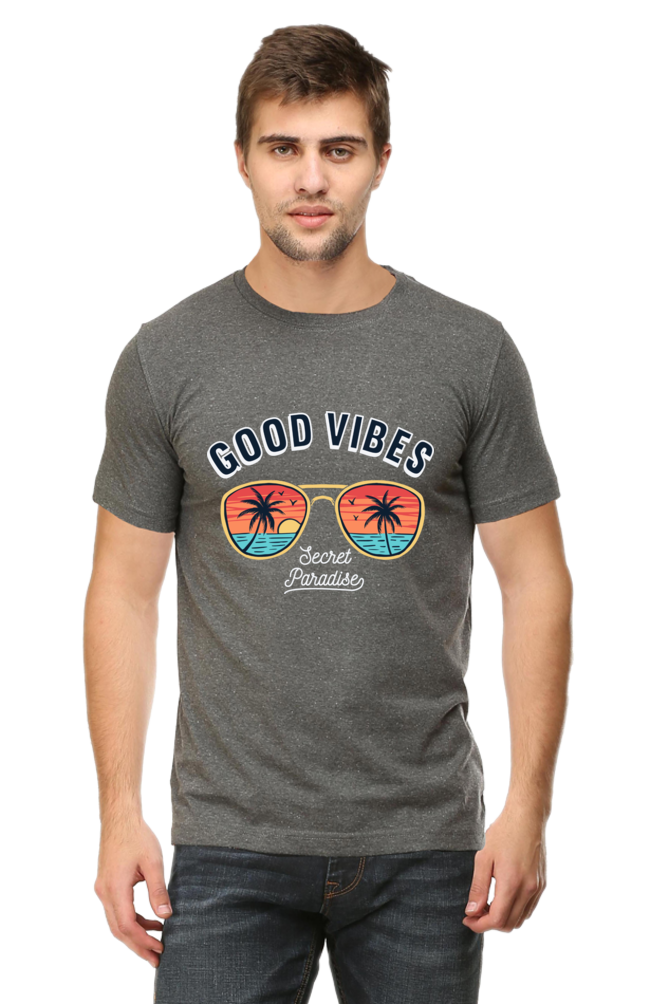 Men's Round-neck Half Sleeves T-shirt - Good Vibes