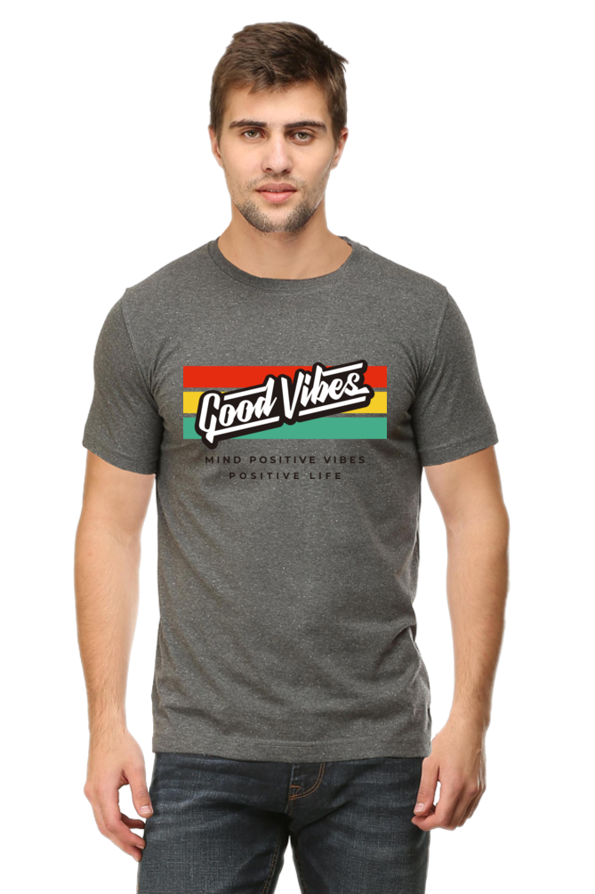 Men's Round-neck Half Sleeves T-shirt - Positive Vibes