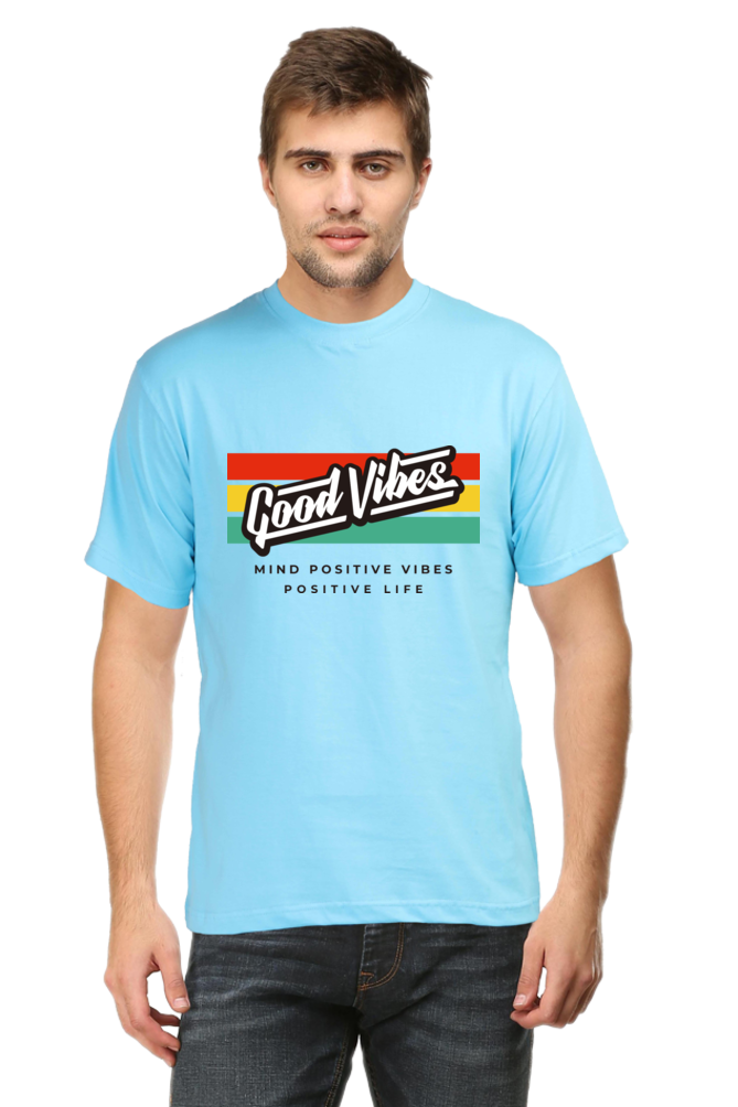 Men's Round-neck Half Sleeves T-shirt - Positive Vibes