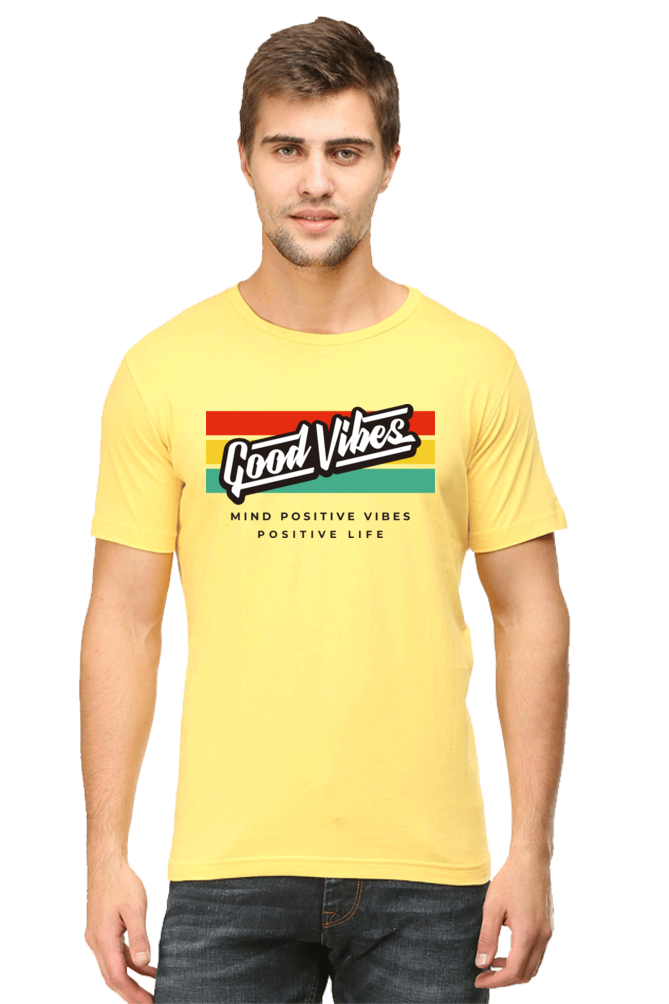 Men's Round-neck Half Sleeves T-shirt - Positive Vibes