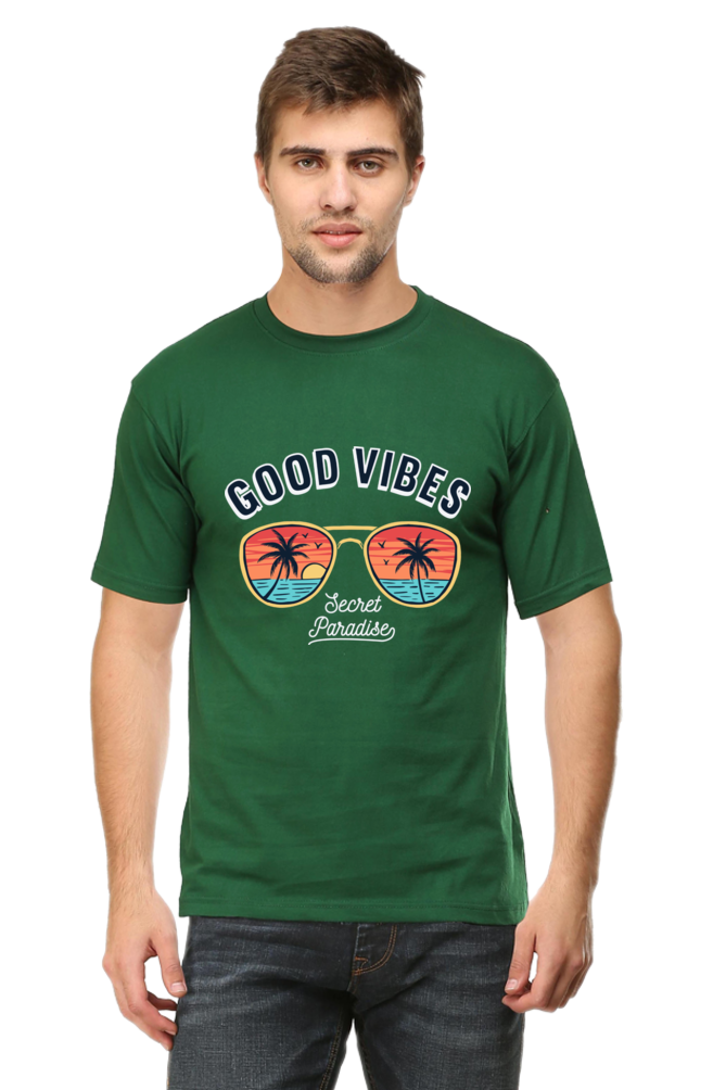 Men's Round-neck Half Sleeves T-shirt - Good Vibes