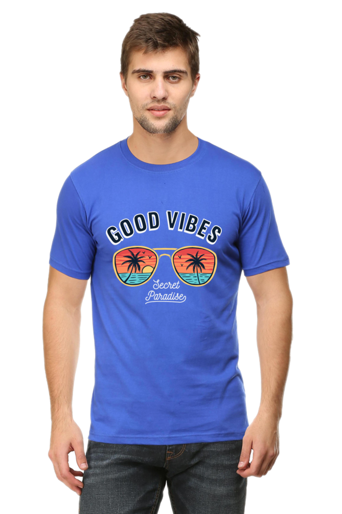 Men's Round-neck Half Sleeves T-shirt - Good Vibes
