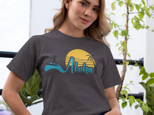 Women's Round-neck Half Sleeves Cotton T-shirt - Aloha Hawaii