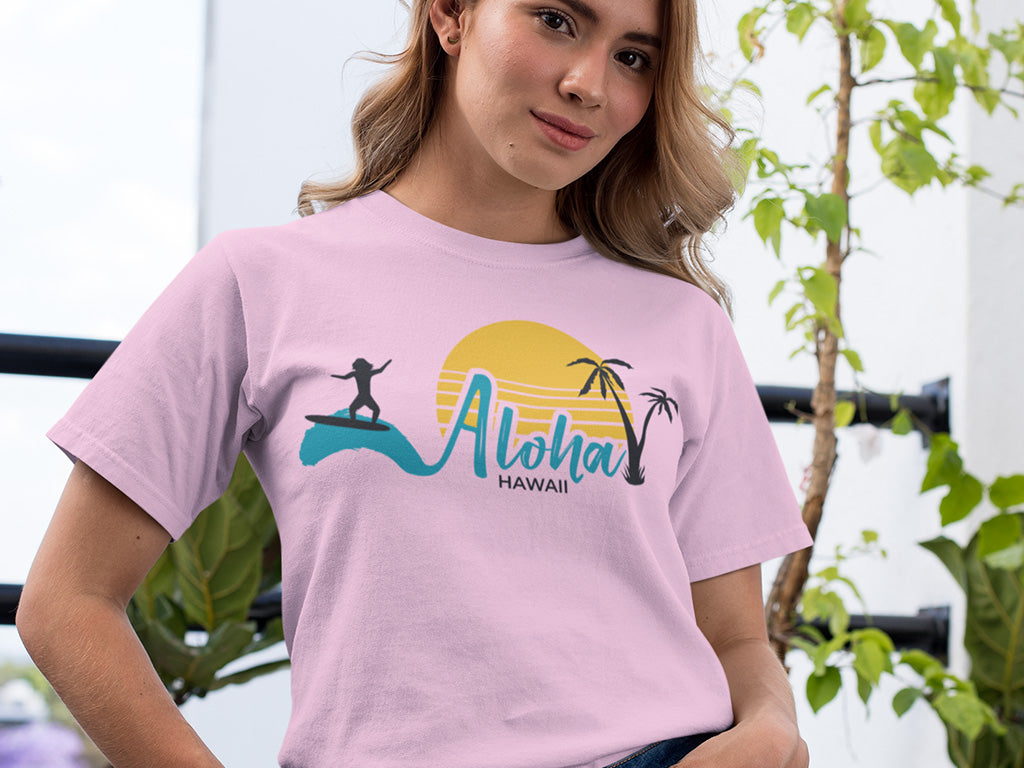 Women's Round-neck Half Sleeves Cotton T-shirt - Aloha Hawaii