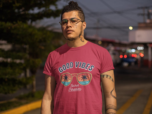 Men's Round-neck Half Sleeves T-shirt - Good Vibes