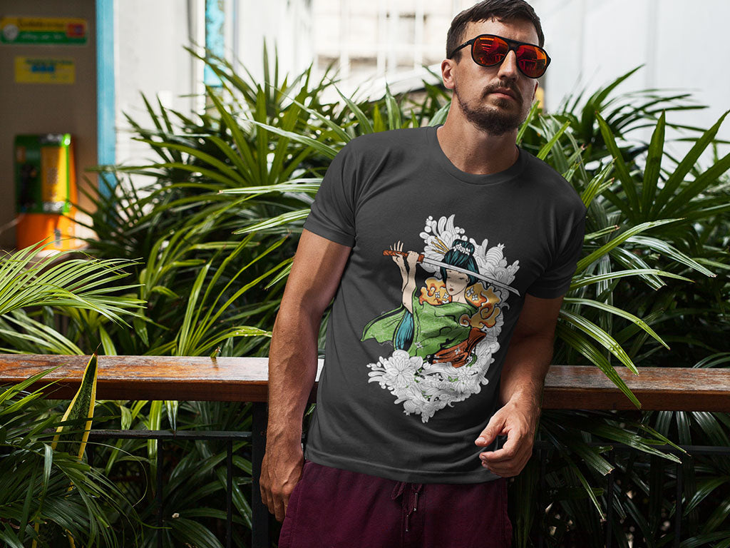 Men's Round-neck Half Sleeves Cotton T-shirt - Katana Girl