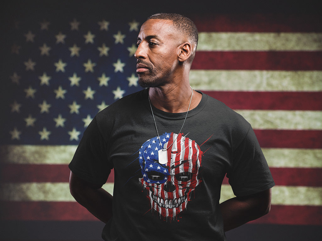 Men's Half Sleeve Round Neck T-Shirt - USA Skull Design