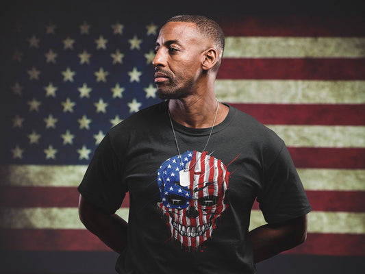 Men's Half Sleeve Round Neck T-Shirt - USA Skull Design
