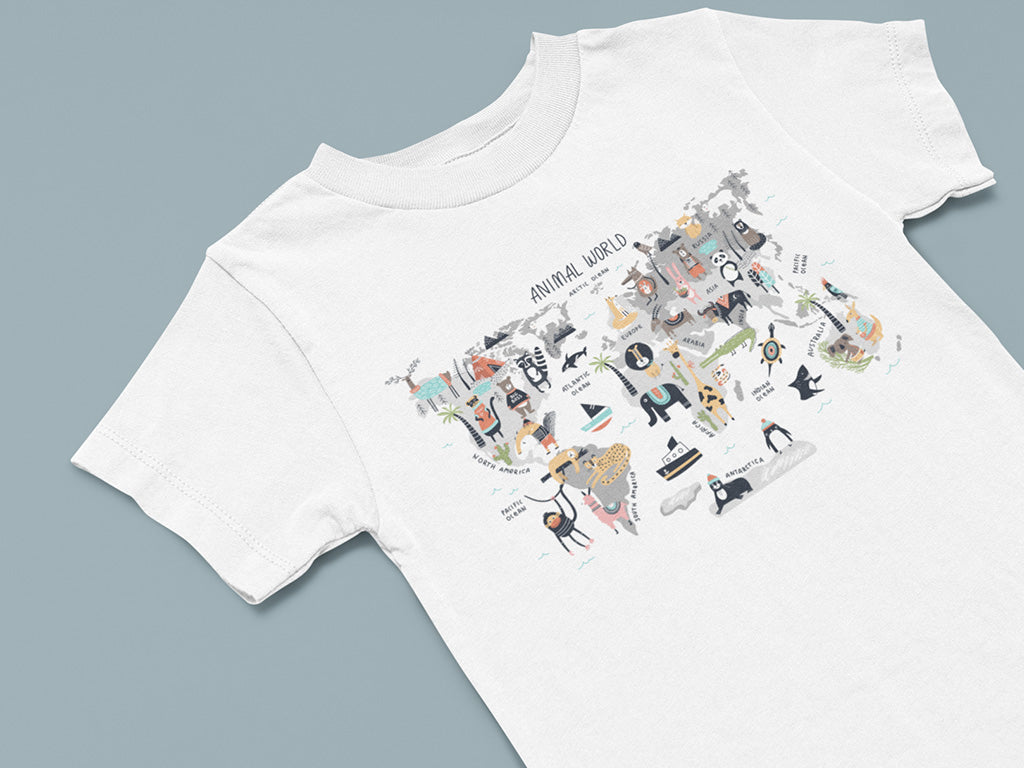 Kid's Half Sleeve Round Neck T-Shirt - World Map
