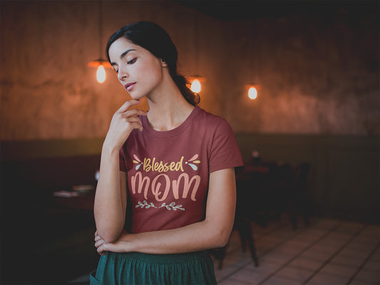 Women's Round-neck Half Sleeves Cotton T-shirt - Blessed Mom
