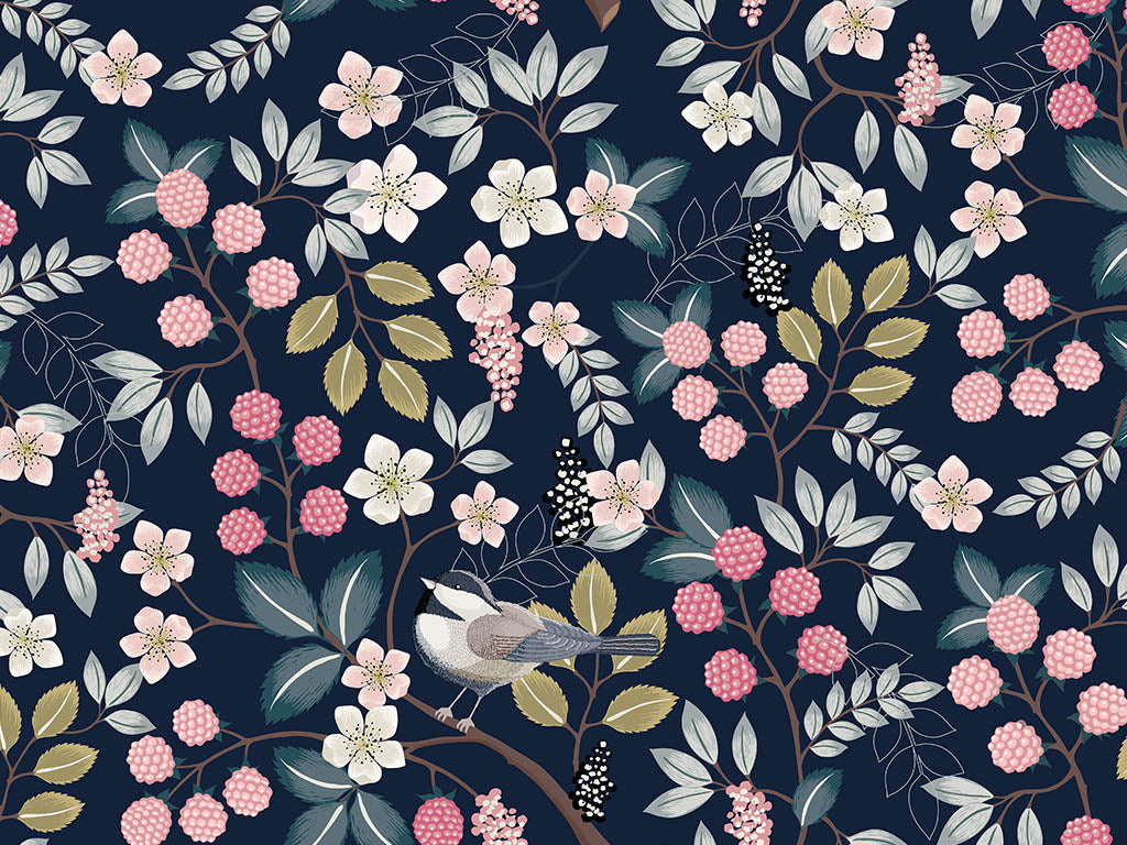 Women's Sports Bra - Dark Blue Floral Pattern