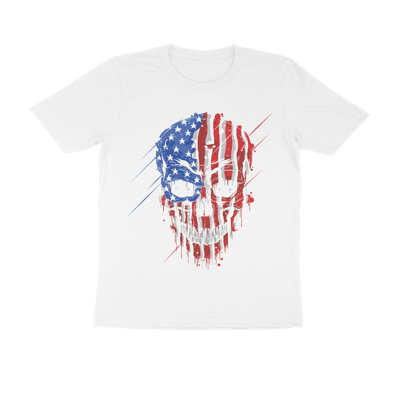 Men's Half Sleeve Round Neck T-Shirt - USA Skull Design
