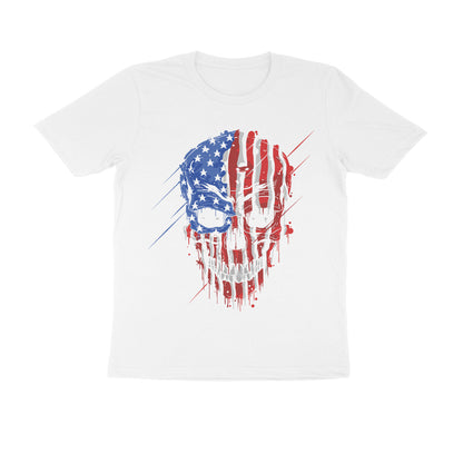 Men's Half Sleeve Round Neck T-Shirt - USA Skull Design