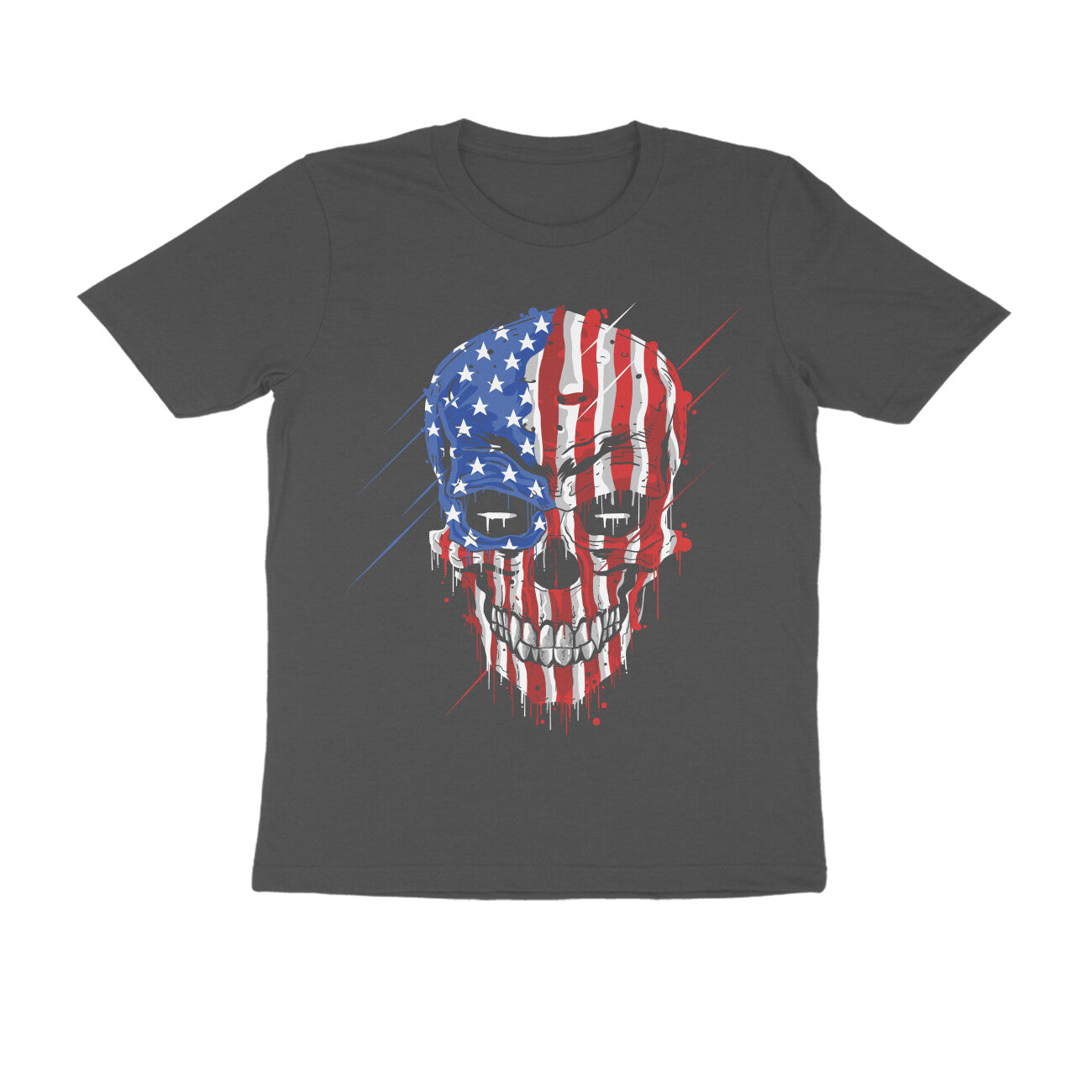 Men's Half Sleeve Round Neck T-Shirt - USA Skull Design