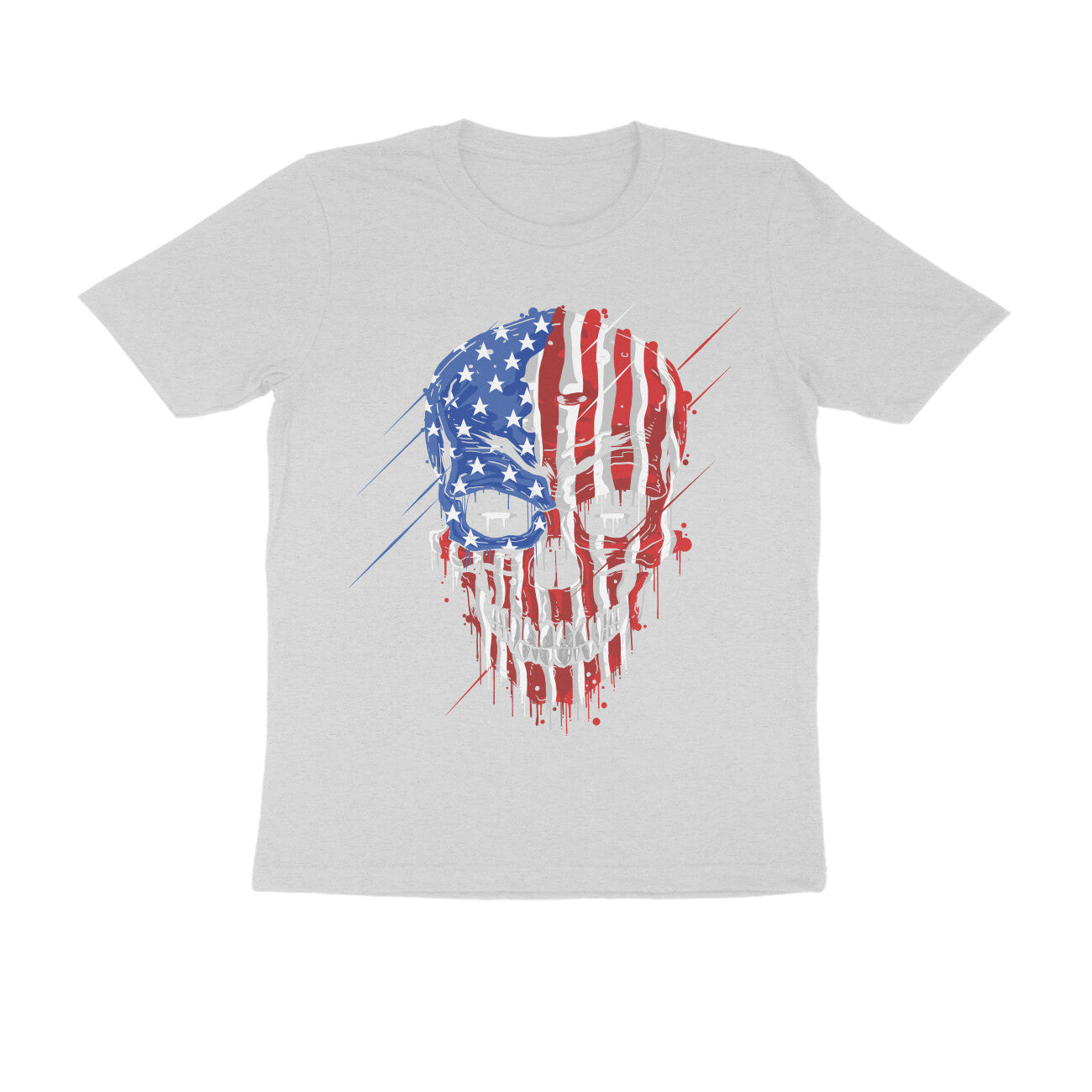 Men's Half Sleeve Round Neck T-Shirt - USA Skull Design