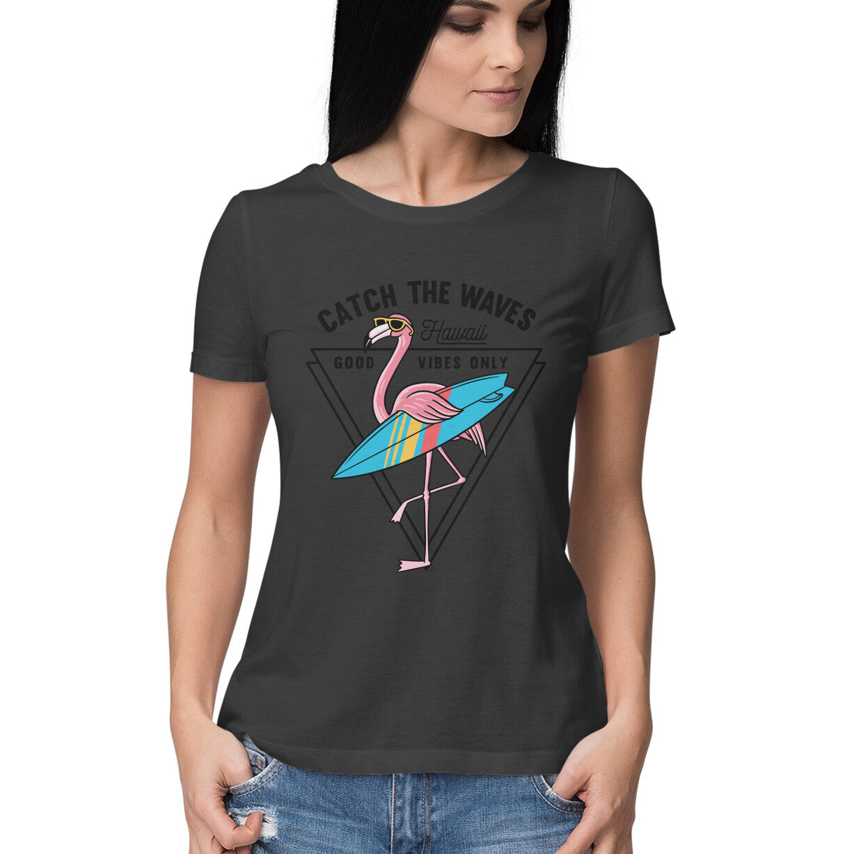 Women's Half Sleeve Round Neck T-Shirt - Catch The Waves