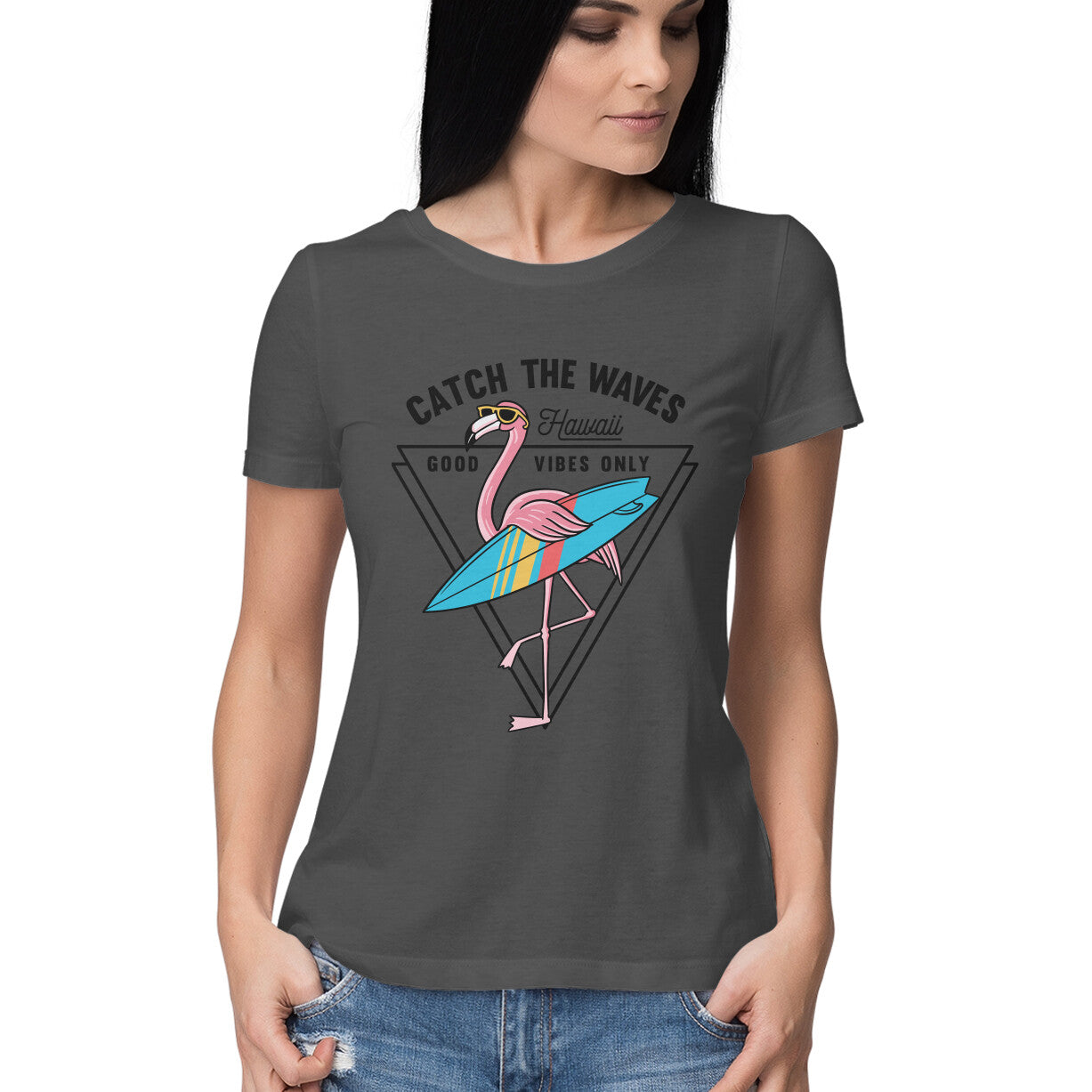 Women's Half Sleeve Round Neck T-Shirt - Catch The Waves