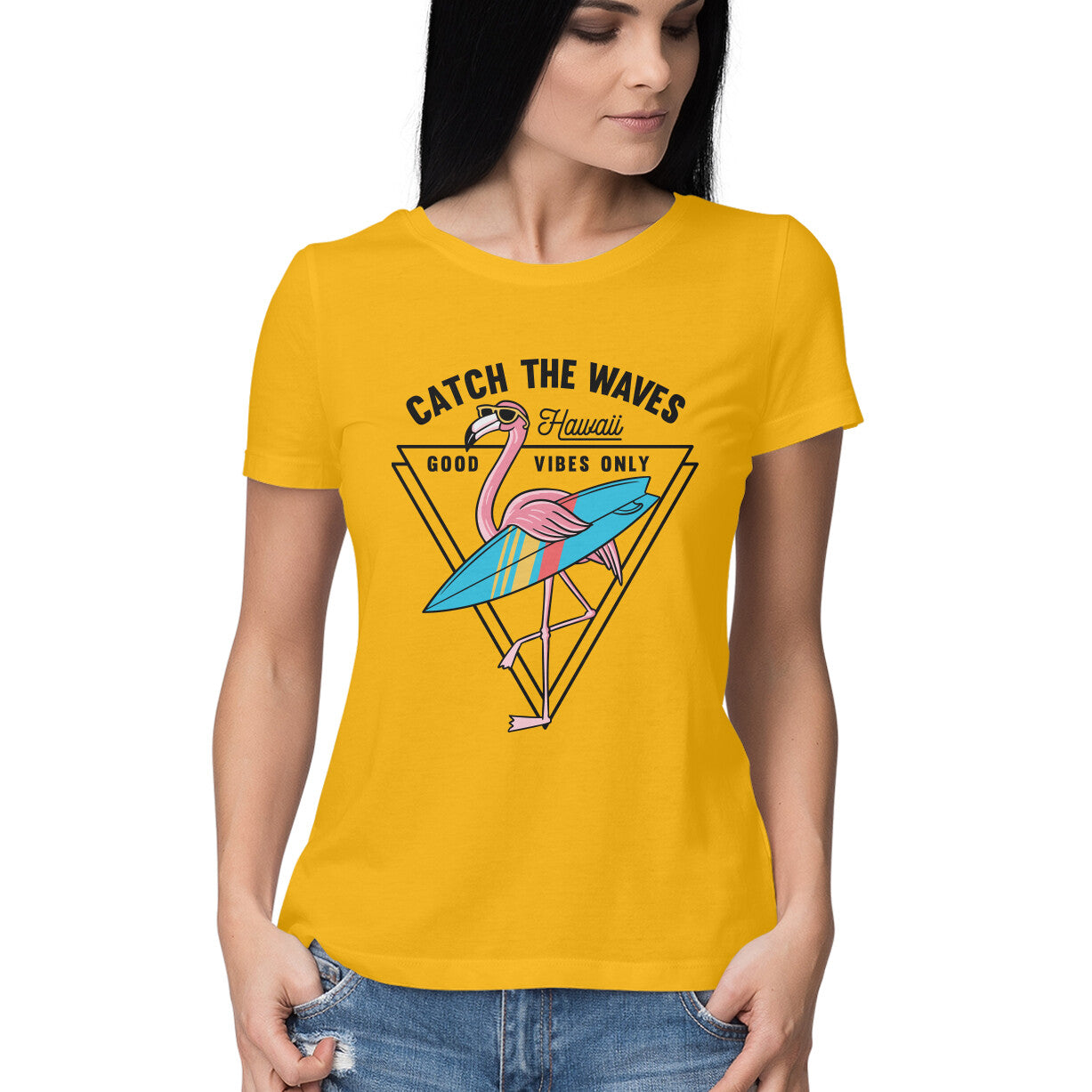 Women's Half Sleeve Round Neck T-Shirt - Catch The Waves
