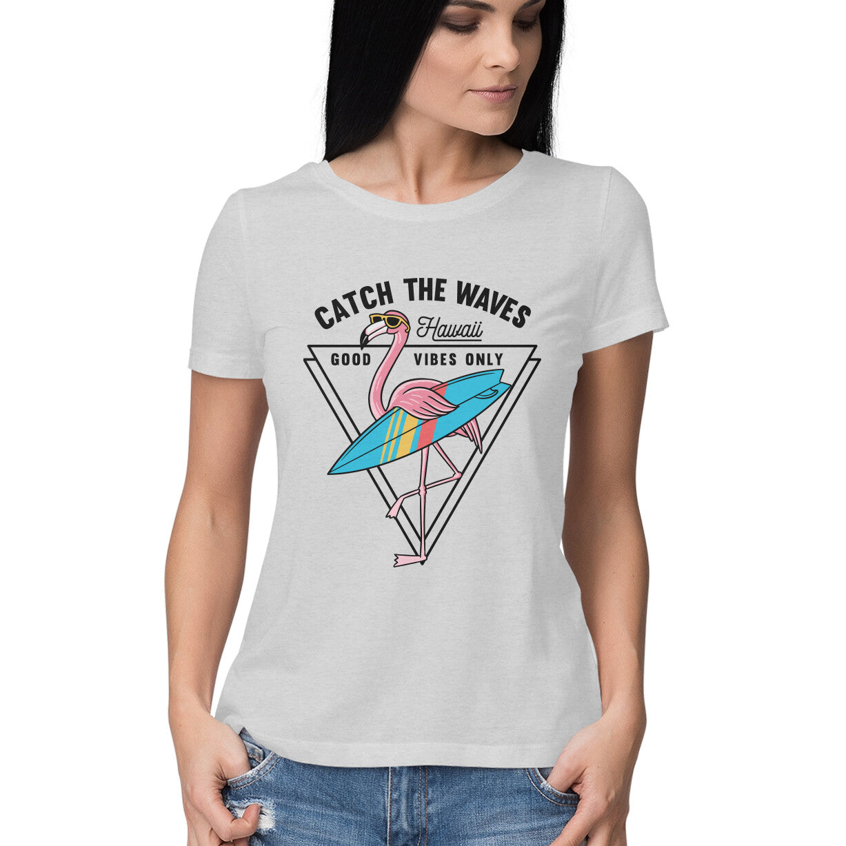 Women's Half Sleeve Round Neck T-Shirt - Catch The Waves