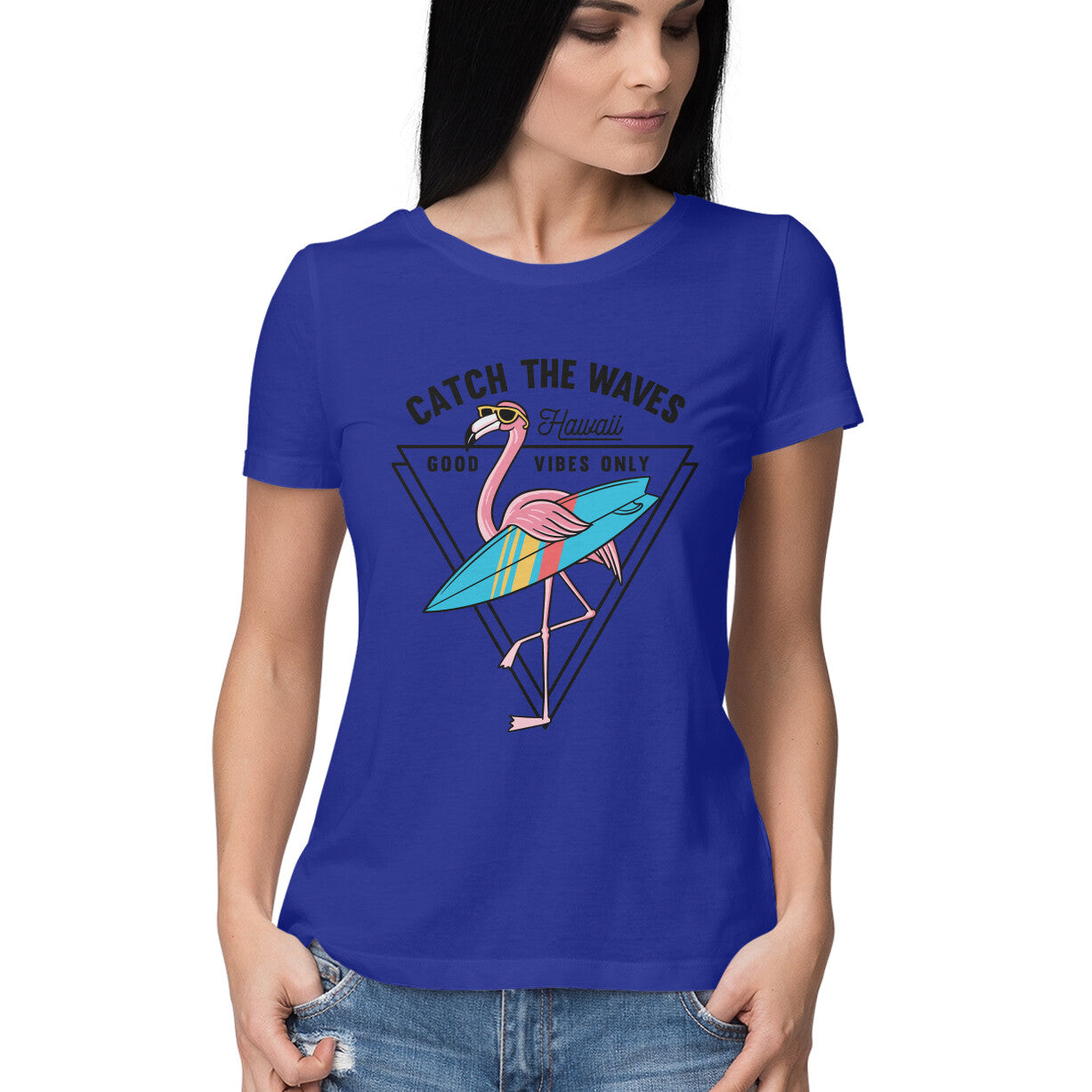 Women's Half Sleeve Round Neck T-Shirt - Catch The Waves