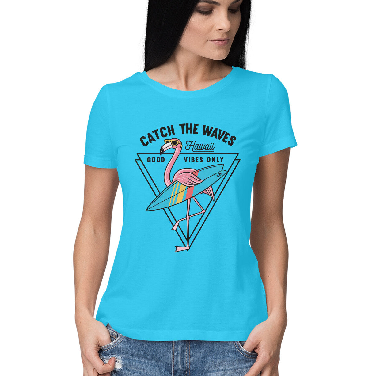 Women's Half Sleeve Round Neck T-Shirt - Catch The Waves