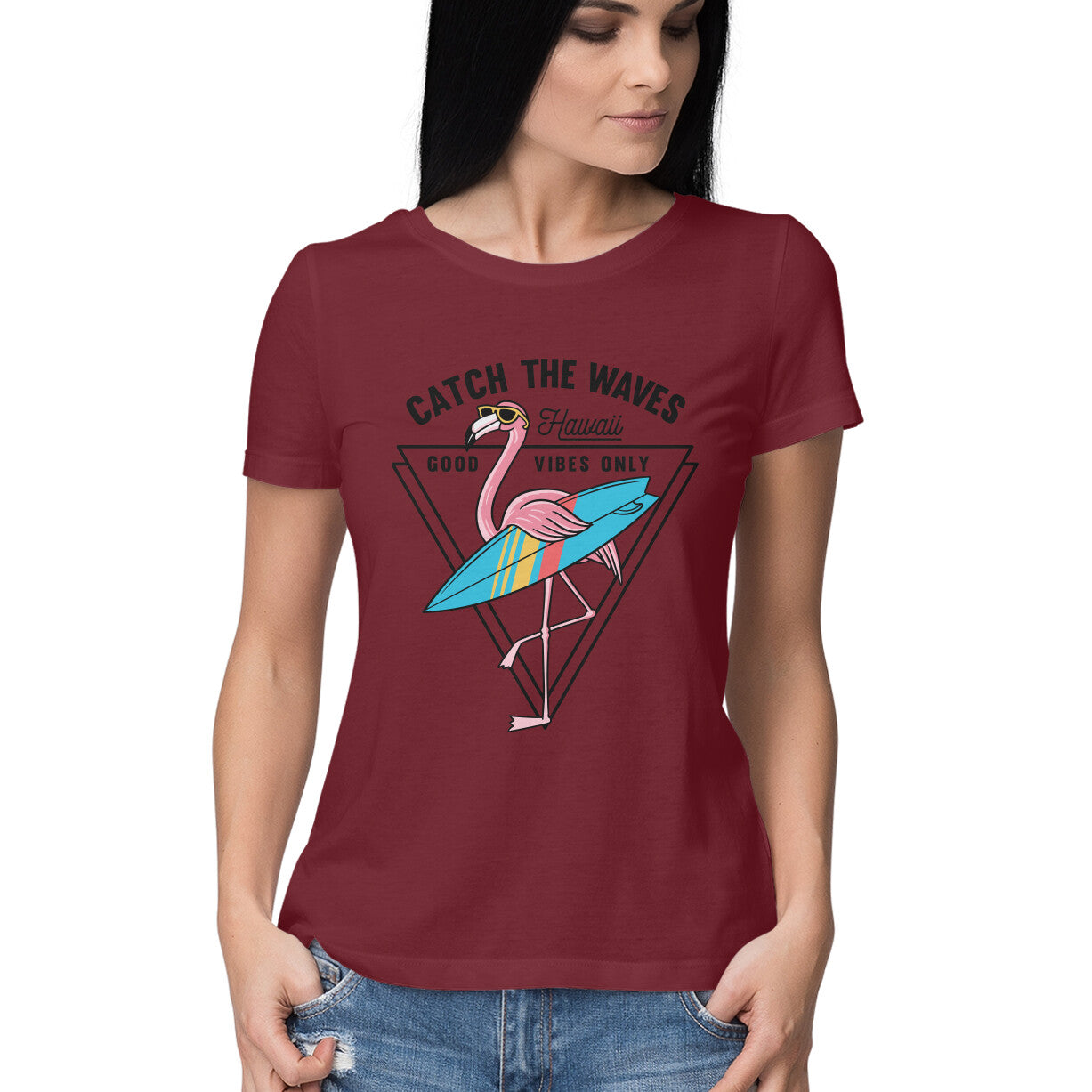 Women's Half Sleeve Round Neck T-Shirt - Catch The Waves
