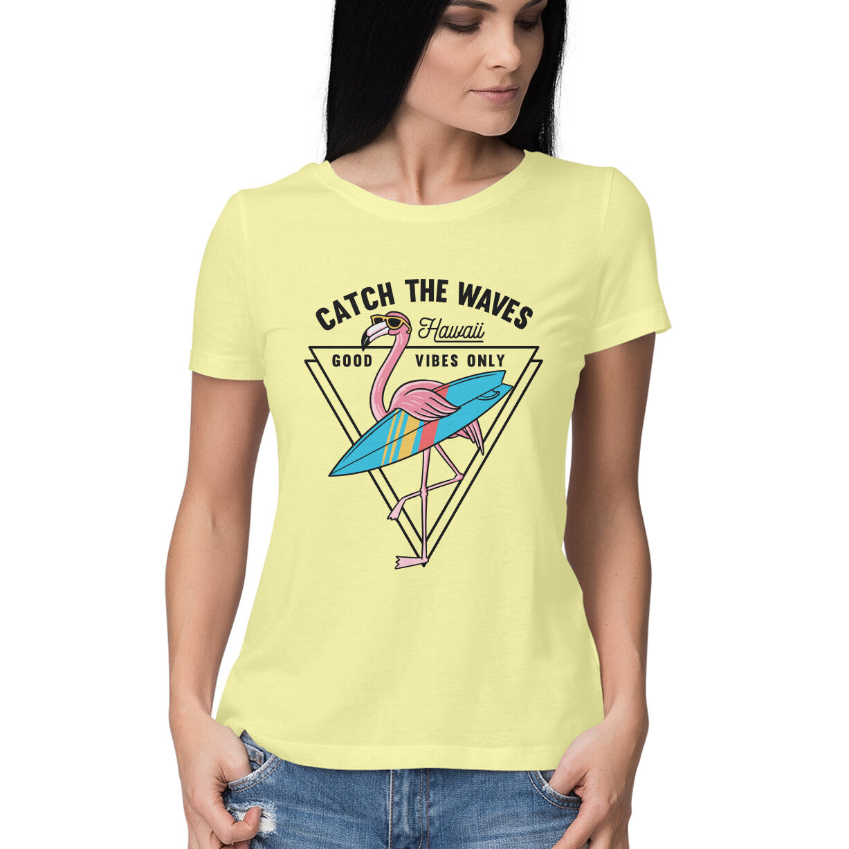 Women's Half Sleeve Round Neck T-Shirt - Catch The Waves