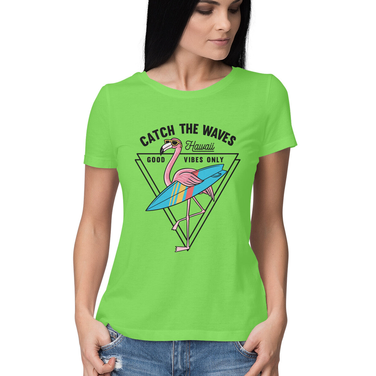 Women's Half Sleeve Round Neck T-Shirt - Catch The Waves