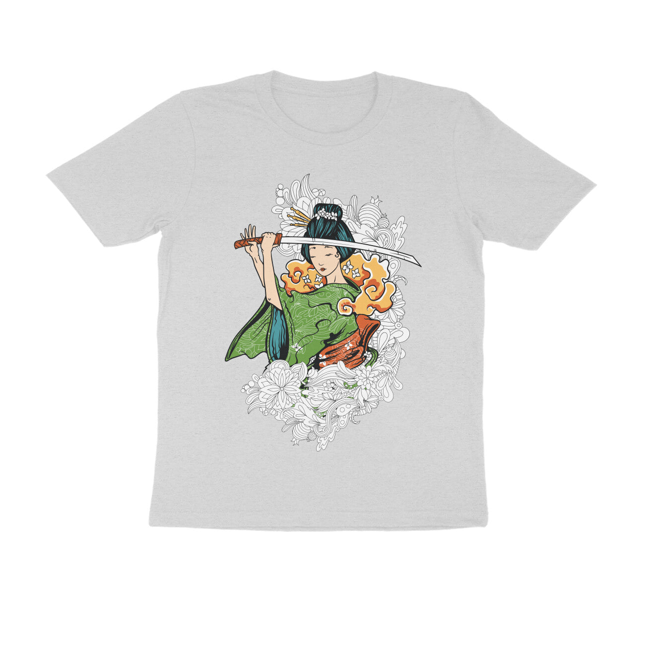 Men's Round-neck Half Sleeves Cotton T-shirt - Katana Girl