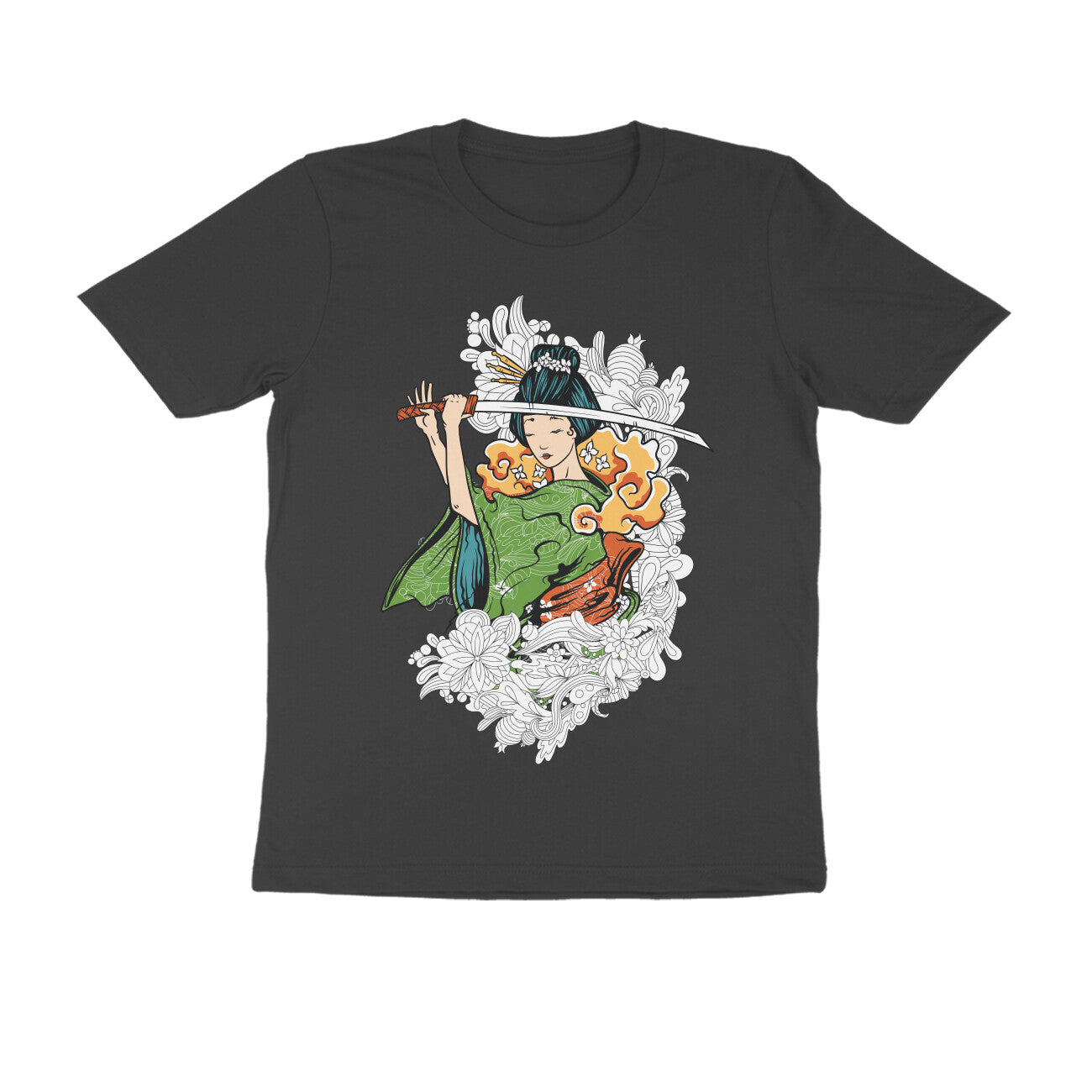 Men's Round-neck Half Sleeves Cotton T-shirt - Katana Girl