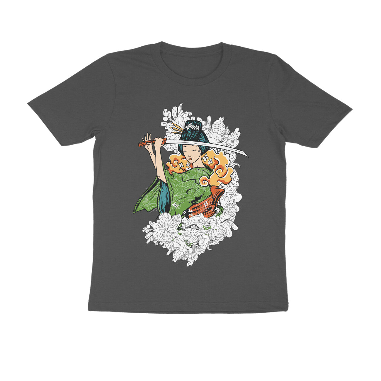 Men's Round-neck Half Sleeves Cotton T-shirt - Katana Girl