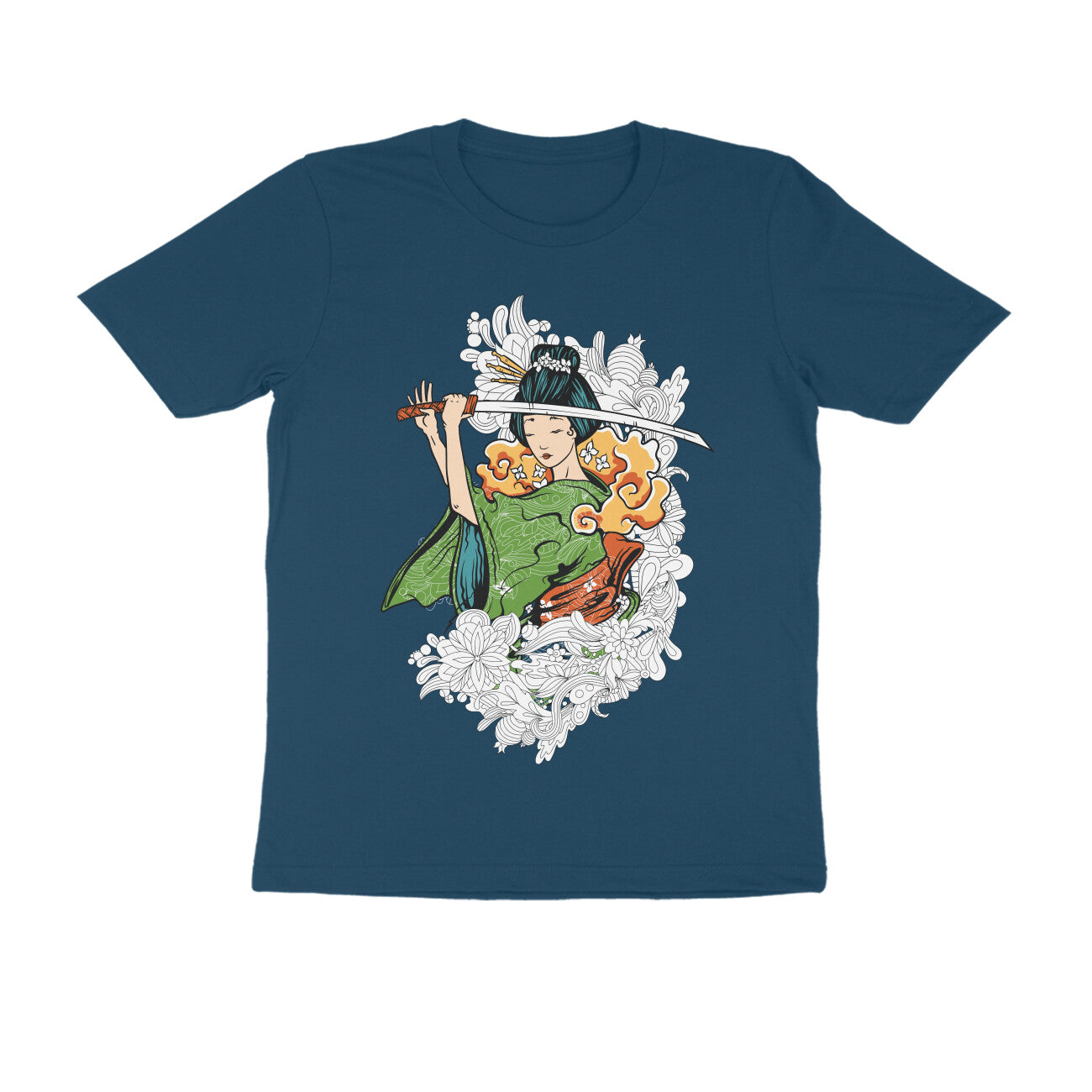 Men's Round-neck Half Sleeves Cotton T-shirt - Katana Girl